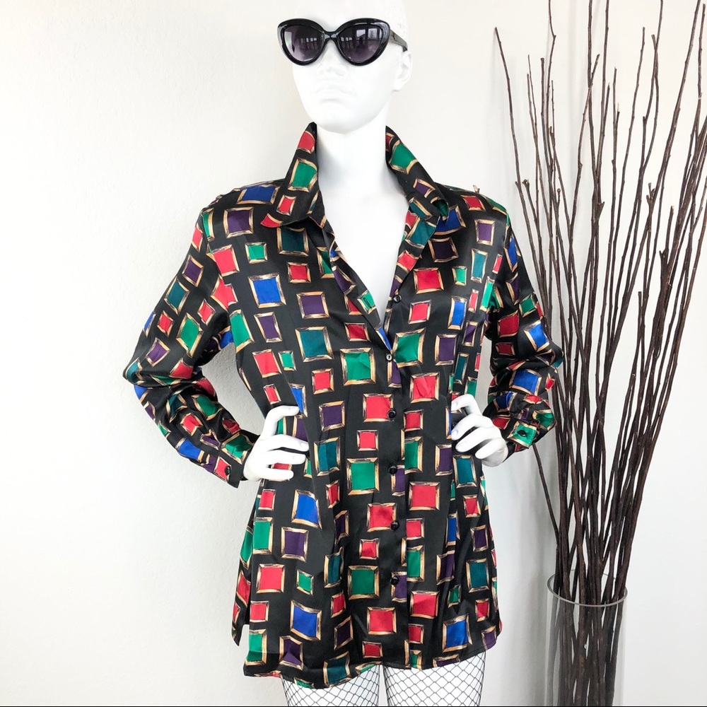 5 For $10 M&M Notations | Vintage Colorful Diamond Print Blouse